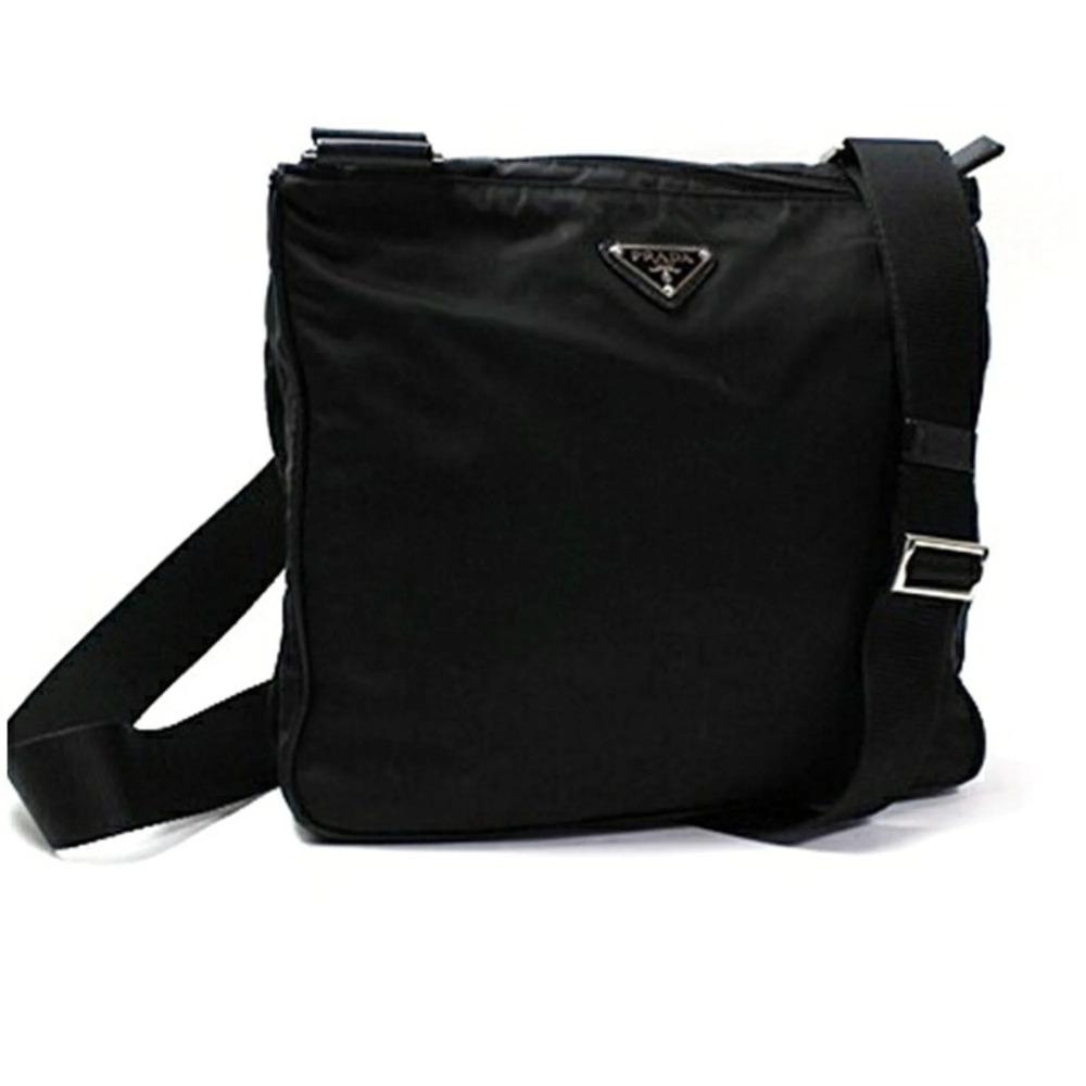 Prada Nylon Shoulder Bag with Triangle Plate, Black, PRADA, Men's & Women's